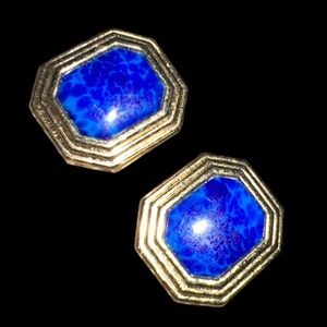 Christian Dior signed Gold Plated Blue Lapis  Clip On  Earrings Vtg